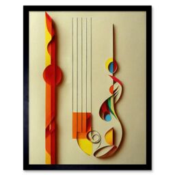"Artery8 Wall Art Print Kandinsky Inspired Abstract Musical Symbol Clefs Music Yellow Turquoise Orange Art Framed in Black - Size: W12"" x H16""" - thumbnail 1