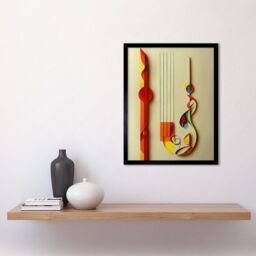 "Artery8 Wall Art Print Kandinsky Inspired Abstract Musical Symbol Clefs Music Yellow Turquoise Orange Art Framed in Black - Size: W12"" x H16""" - thumbnail 2