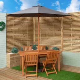 Samuel Alexander 4 Person Wooden Garden Dining Table Chairs with Grey Parasol & Base in Brown - thumbnail 2