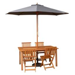 Samuel Alexander 4 Person Wooden Garden Dining Table Chairs with Grey Parasol & Base in Brown - thumbnail 1