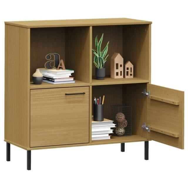 Berkfield Home Beautiful Bookcase with Metal Legs Brown 90x35x90.5 cm Solid Wood OSLO in Light Brown - image 1
