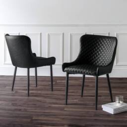 Cheshire Cromwell Premium Black Faux Leather Dining Chairs - Set of 2 - thumbnail 4