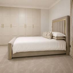 Stratus Interiors Sultan Gold Border Velvet Bed Frame - Slatted Base in Cream - Size: Single - thumbnail 2