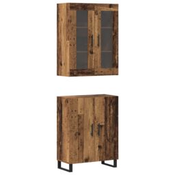 Berkfield Home Highboard with Shelf Wall-mounted with Storage with Door Old wood Medium Engineered wood in Brown - thumbnail 2
