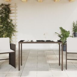 Berkfield Home Garden Table with Glass Top Brown 115x54x74 cm Poly Rattan - Size: 115 x 54 x 74 cm - thumbnail 3