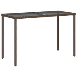 Berkfield Home Garden Table with Glass Top Brown 115x54x74 cm Poly Rattan - Size: 115 x 54 x 74 cm - thumbnail 6