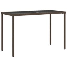 Berkfield Home Garden Table with Glass Top Brown 115x54x74 cm Poly Rattan - Size: 115 x 54 x 74 cm - thumbnail 2