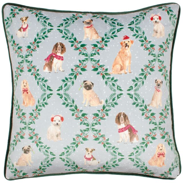 Evans Lichfield Christmas Dog Friends Festive Piped Polyester Filled Cushion - Size: 43 cm x 43 cm - image 1