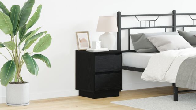 Berkfield Home Bedside Cabinet with LED Lights Black 39x34.5x50 cm - image 1