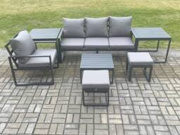 Fimous Aluminium Outdoor Garden Furniture Set Patio Lounge Sofa Chair Set with Coffee Table 2 Side Tables 2 Small Footstools Conservatory Set - thumbnail 2