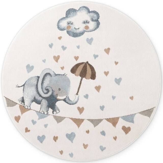 THE RUGS Villeroy & Boch Elephant Rainy Boho Kids Rug & Runner Soft Play in Cream - Size: 160 cm diameter - image 1