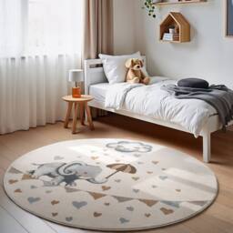 THE RUGS Villeroy & Boch Elephant Rainy Boho Kids Rug & Runner Soft Play in Cream - Size: 160 cm diameter - thumbnail 7