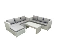 Fimous 7 Seater Garden Outdoor Rattan Furniture Set Rattan Garden Sofa Oblong Coffee Table with Big Footstool Light Grey Mixed - thumbnail 2