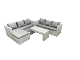 Fimous 7 Seater Garden Outdoor Rattan Furniture Set Rattan Garden Sofa Oblong Coffee Table with Big Footstool Light Grey Mixed - thumbnail 1