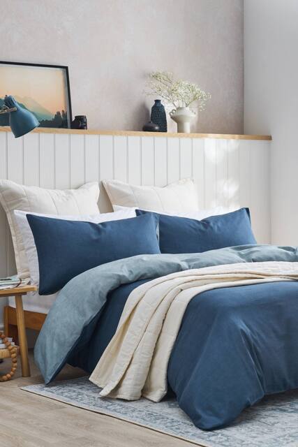 CHRISTY 'Relaxed Linen' Washed Finish Reversible Duvet Cover Set in Blue - Size: Double - image 1