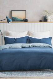 CHRISTY 'Relaxed Linen' Washed Finish Reversible Duvet Cover Set in Blue - Size: Double - thumbnail 4