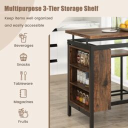 Costway 3Pcs Dining Table Set Counter-Height Dining Table & 2 Bar Stool in Brown - thumbnail 8