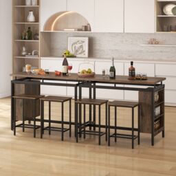 Costway 3Pcs Dining Table Set Counter-Height Dining Table & 2 Bar Stool in Brown - thumbnail 6