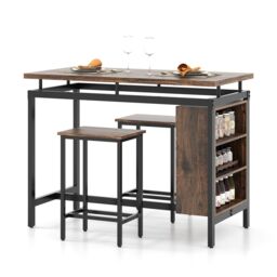 Costway 3Pcs Dining Table Set Counter-Height Dining Table & 2 Bar Stool in Brown - thumbnail 9