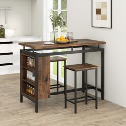 Costway 3Pcs Dining Table Set Counter-Height Dining Table & 2 Bar Stool in Brown - thumbnail 3
