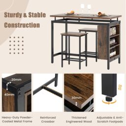 Costway 3Pcs Dining Table Set Counter-Height Dining Table & 2 Bar Stool in Brown - thumbnail 7