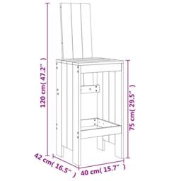 Berkfield Home Bar Stools 2 pcs 40x42x120 cm Solid Wood Douglas in Brown - Size: 40 x 42 x 120 cm - thumbnail 9