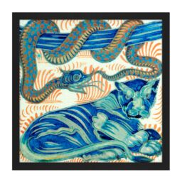 "Artery8 Wall Art Print De Morgan William Serpent Cat Painting Square Framed Picture 16X16 Inch in Black - Size: W16"" x H16""" - thumbnail 1