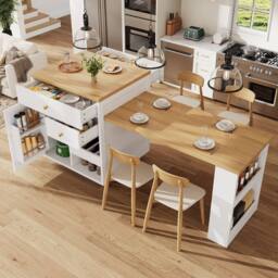 BTM Extendable Bar Table Storage Wine Rack Kitchen Island White 2-6P - thumbnail 4