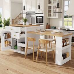 BTM Extendable Bar Table Storage Wine Rack Kitchen Island White 2-6P - thumbnail 2