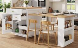 BTM Extendable Bar Table Storage Wine Rack Kitchen Island White 2-6P - thumbnail 7