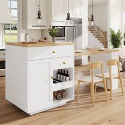 BTM Extendable Bar Table Storage Wine Rack Kitchen Island White 2-6P - thumbnail 5
