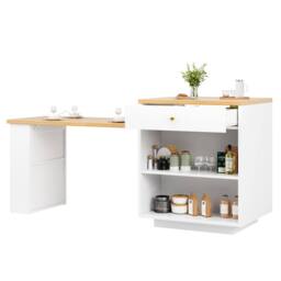 BTM Extendable Bar Table Storage Wine Rack Kitchen Island White 2-6P - thumbnail 9