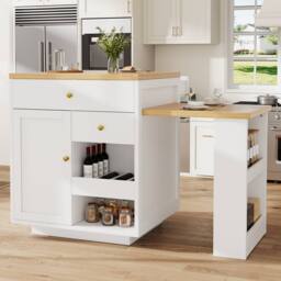 BTM Extendable Bar Table Storage Wine Rack Kitchen Island White 2-6P - thumbnail 3