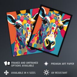 "Artery8 Wall Art Print Colourful Giraffe Graphic Artwork Zoo Animal Geometric Patterns & Shapes Kids Bedroom Painting Art Framed - Size: W12"" x H16""" - thumbnail 2