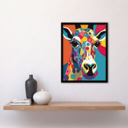 "Artery8 Wall Art Print Colourful Giraffe Graphic Artwork Zoo Animal Geometric Patterns & Shapes Kids Bedroom Painting Art Framed - Size: W12"" x H16""" - thumbnail 4