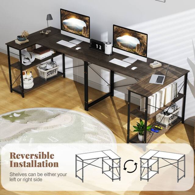 Costway L-shaped Computer Desk Reversible Corner Desk w/Adjustable Shelf-Grey in Grey - image 1