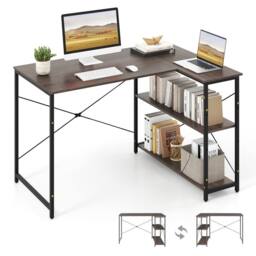 Costway L-shaped Computer Desk Reversible Corner Desk w/Adjustable Shelf-Grey in Grey - thumbnail 5