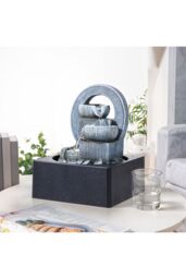 Living and Home Tabletop Waterfall Fountain with LED Lighting in Stone - thumbnail 2