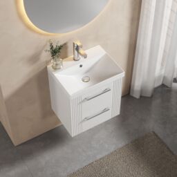 Balterley Wall Hung 2 Drawers Vanity Unit - Thin-Edge Basin 500mm, Satin White - thumbnail 3