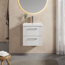 Balterley Wall Hung 2 Drawers Vanity Unit - Thin-Edge Basin 500mm, Satin White - thumbnail 2