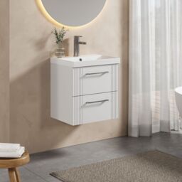 Balterley Wall Hung 2 Drawers Vanity Unit - Thin-Edge Basin 500mm, Satin White - thumbnail 4
