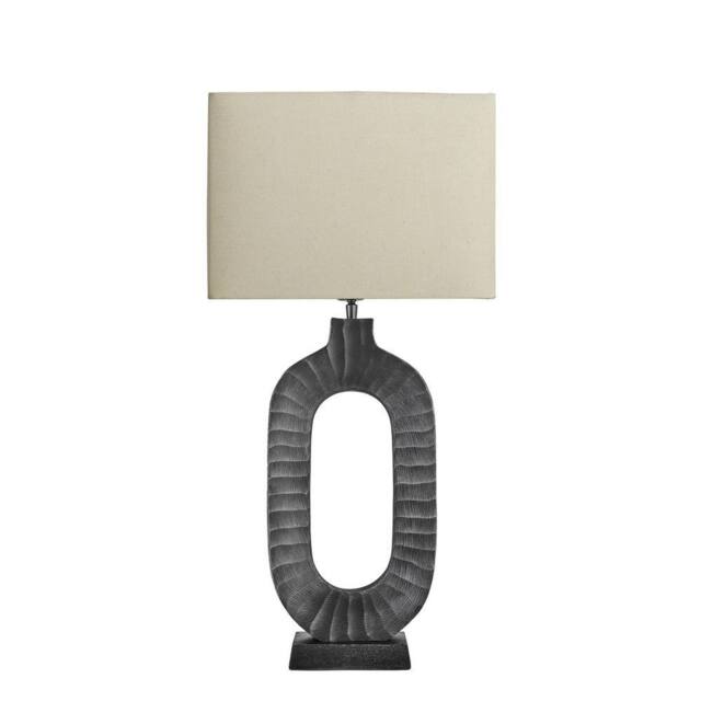Industville Ornate Oval Table Lamp - Pewter - Rounded Rectangle Empire Shade in Dark Grey - Size: Medium - image 1