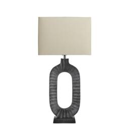 Industville Ornate Oval Table Lamp - Pewter - Rounded Rectangle Empire Shade in Dark Grey - Size: Medium - thumbnail 1