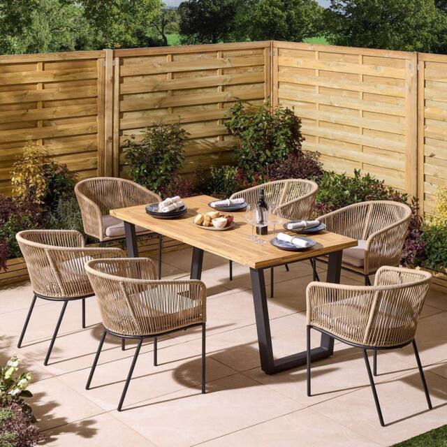 Rowlinsons 1.6m Oslo Six Seater Wooden Dining Set in Brown - image 1