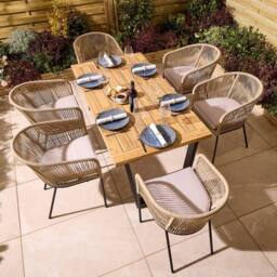 Rowlinsons 1.6m Oslo Six Seater Wooden Dining Set in Brown - thumbnail 4