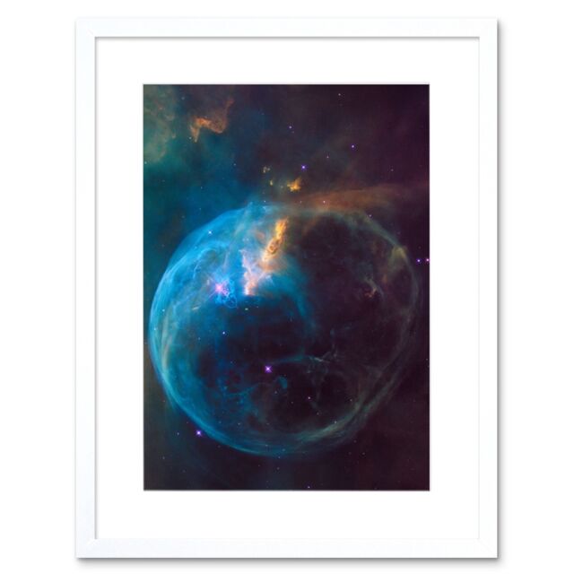 "Artery8 Wall Art Print NASA Hubble Space Telescope Bubble Nebula NGC 7635 Cassiopeia Artwork Framed 9X7 Inch in White - Size: W7"" x H9""" - image 1