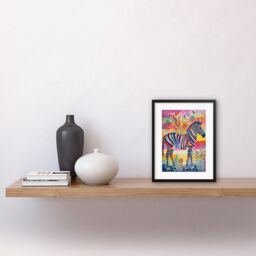 "Artery8 Wall Art Print Zebra Rainbow Floral Abstract Folk Artwork Framed 9X7 Inch in Black - Size: W7"" x H9""" - thumbnail 2