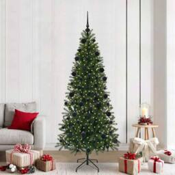 Berkfield Home Elegant Artificial Christmas Tree with 300 LEDs Green 210 cm PE a - thumbnail 2