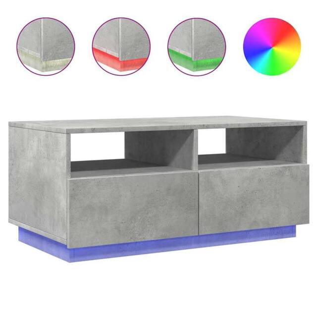 Berkfield Home Coffee Table with LED Lights Concrete Grey 90x49x40 cm - Size: 90 x 49 x 40 cm - image 1