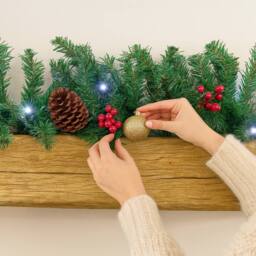Marco Paul 9ft Pre Lit Christmas Garland With Bows, Flowers & Lights in Green - thumbnail 2